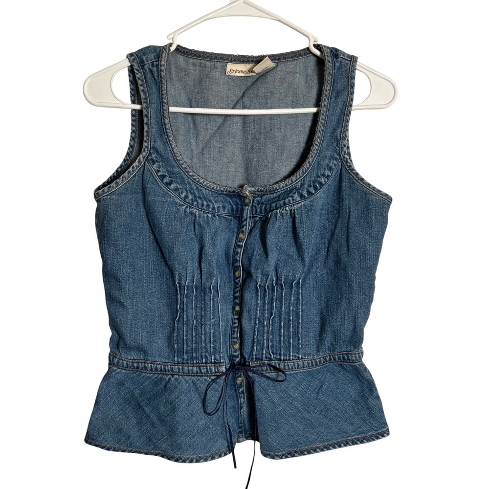 VTG Y2K Womens Denim Peplum Vest Milkmaid Coquette Costal Country Western S